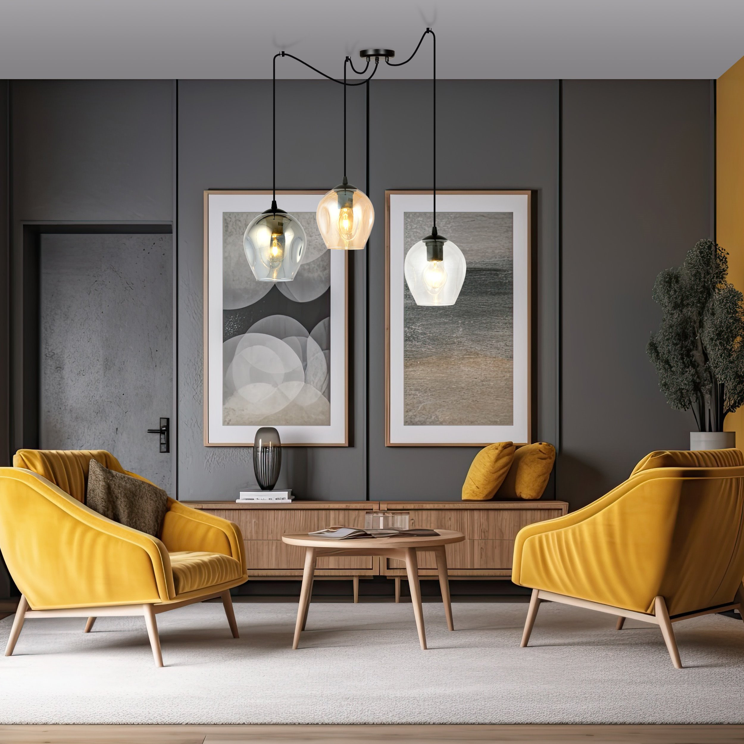 Suspension Level en forme d'araignée avec abat-jour en verre au design contemporain par Emibig Suspension Level en forme d'araignée avec abat-jour en verre au design contemporain par Emibig