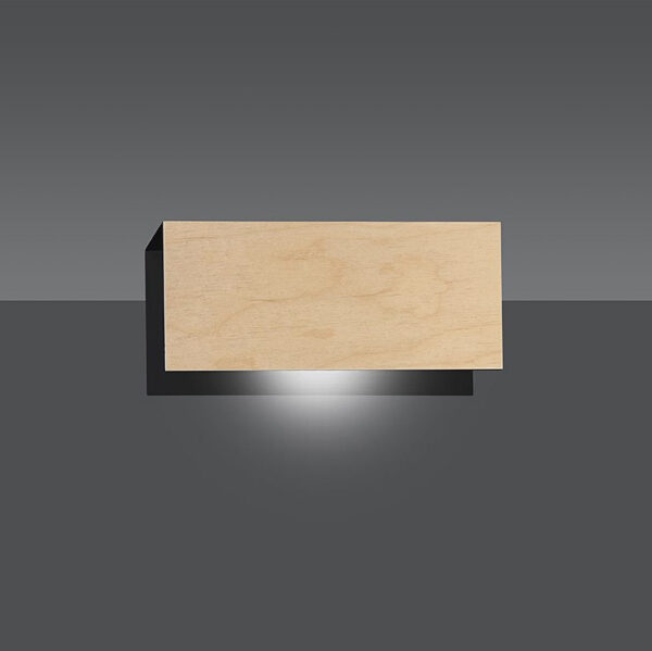 Applique Carlo K1 avec base en métal et abat-jour rectangulaire en bois au design contemporain par Emibig