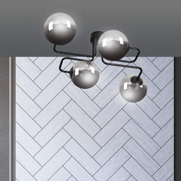 Plafonnier Brendi base en métal à bras multiple avec abat-jour en boule de verre au design contemporain par Emibig