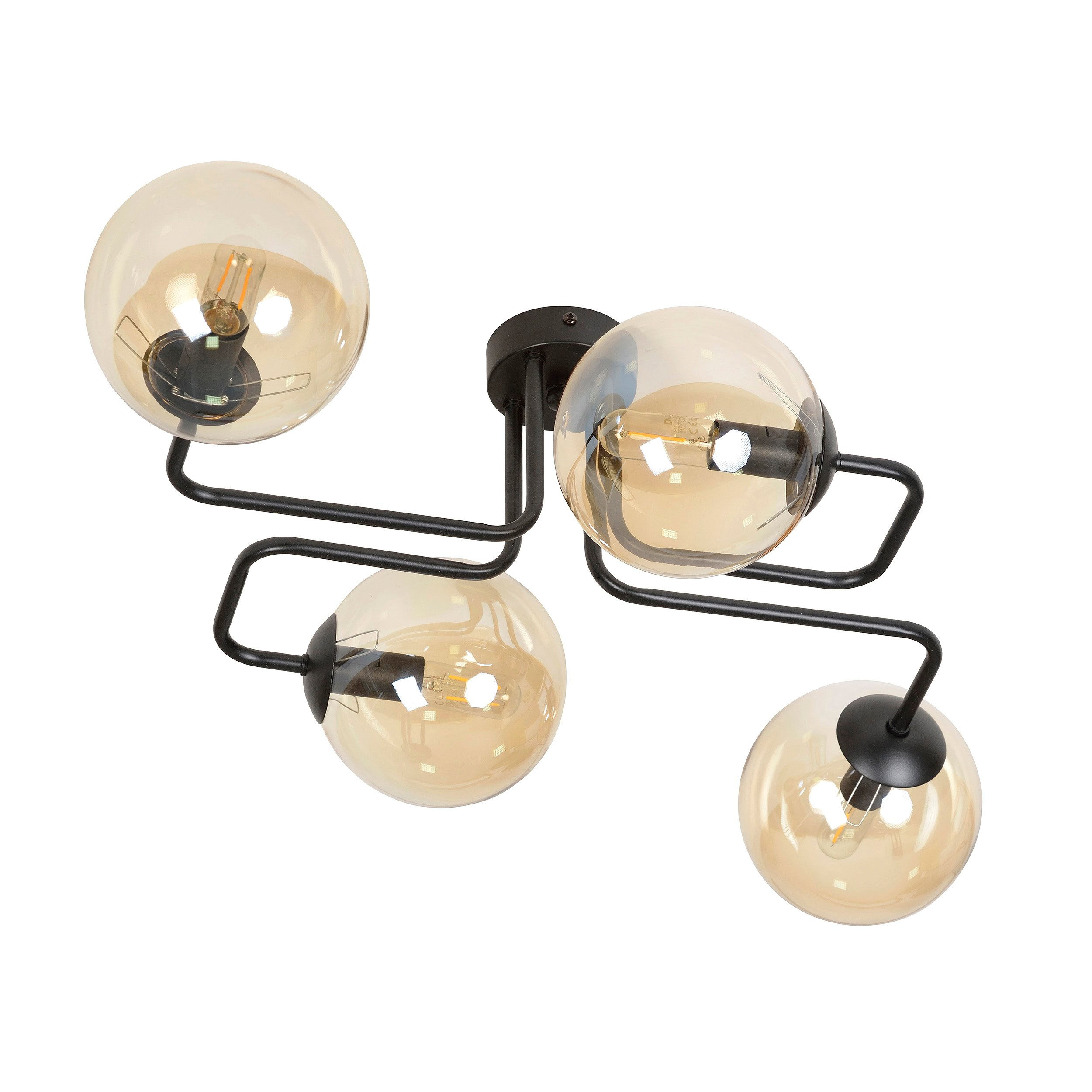 Plafonnier Brendi base en métal à bras multiple avec abat-jour en boule de verre au design contemporain par Emibig Plafonnier Brendi base en métal à bras multiple avec abat-jour en boule de verre au design contemporain par Emibig