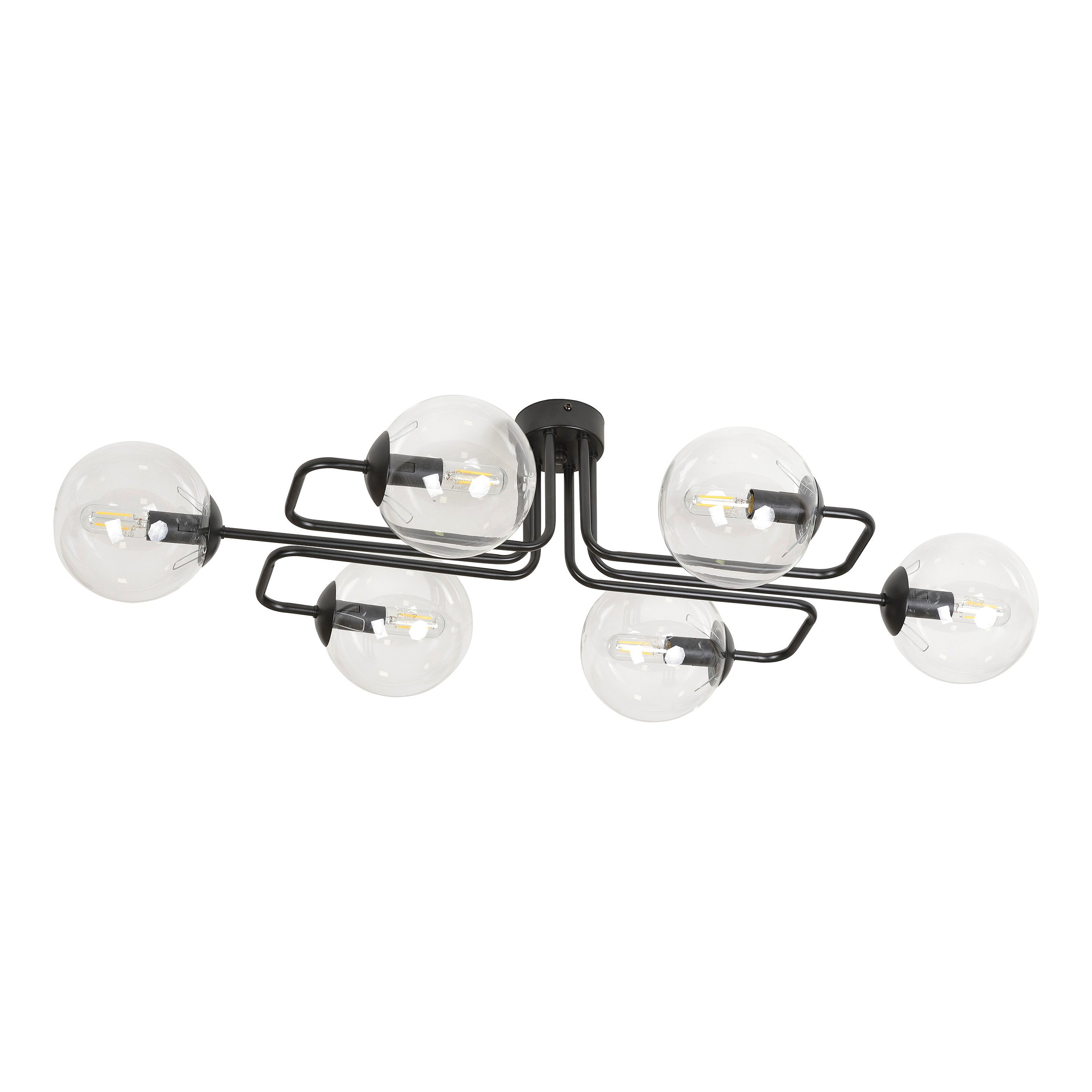Plafonnier Brendi base en métal à bras multiple avec abat-jour en boule de verre au design contemporain par Emibig Plafonnier Brendi base en métal à bras multiple avec abat-jour en boule de verre au design contemporain par Emibig