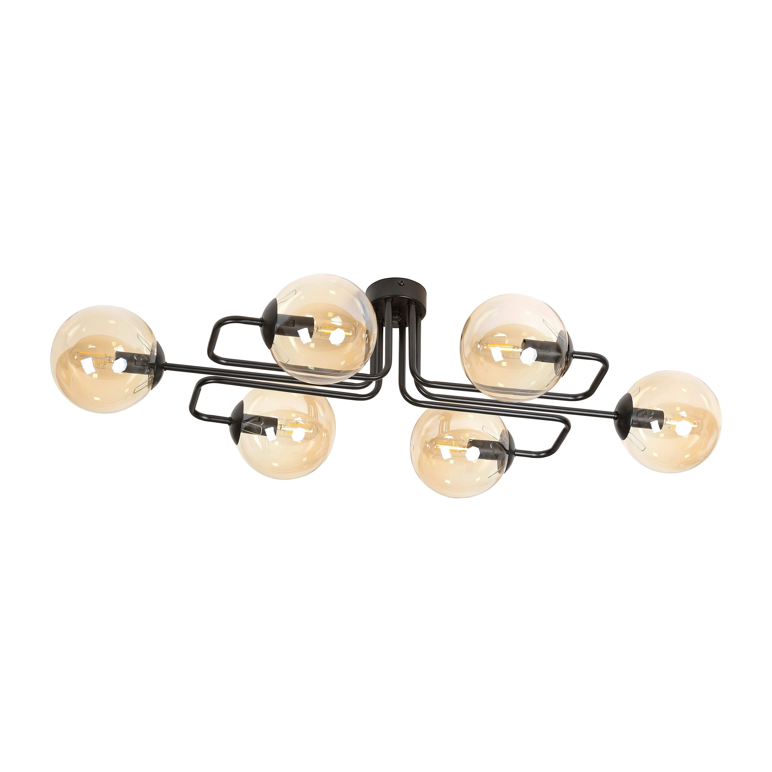 Plafonnier Brendi base en métal à bras multiple avec abat-jour en boule de verre au design contemporain par Emibig Plafonnier Brendi base en métal à bras multiple avec abat-jour en boule de verre au design contemporain par Emibig