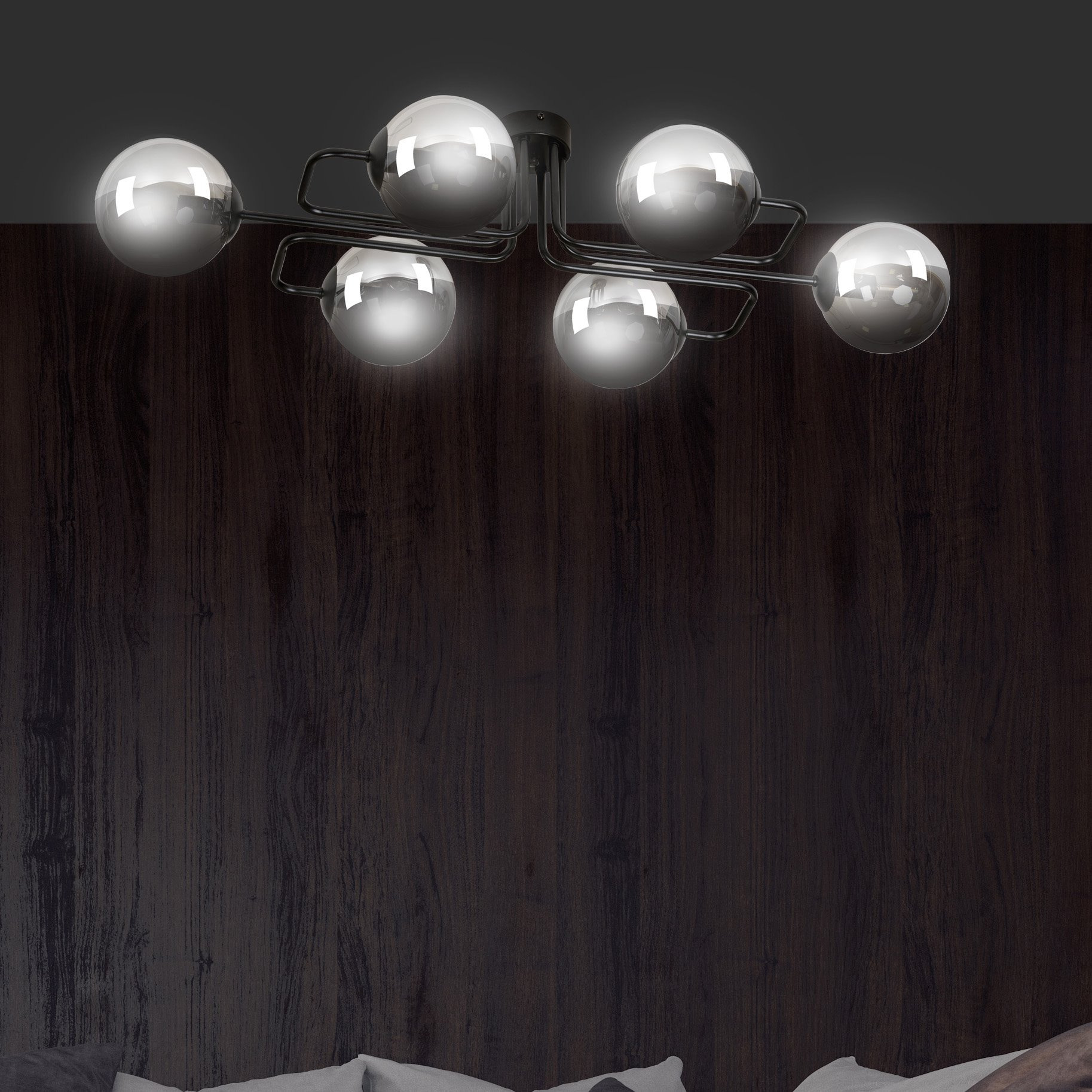 Plafonnier Brendi base en métal à bras multiple avec abat-jour en boule de verre au design contemporain par Emibig Plafonnier Brendi base en métal à bras multiple avec abat-jour en boule de verre au design contemporain par Emibig