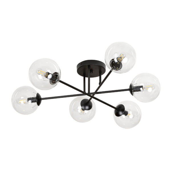 Plafonnier Brendi 6B base métal en forme d'étoile avec abat-jour boule en verre au design contemporain par Emibig