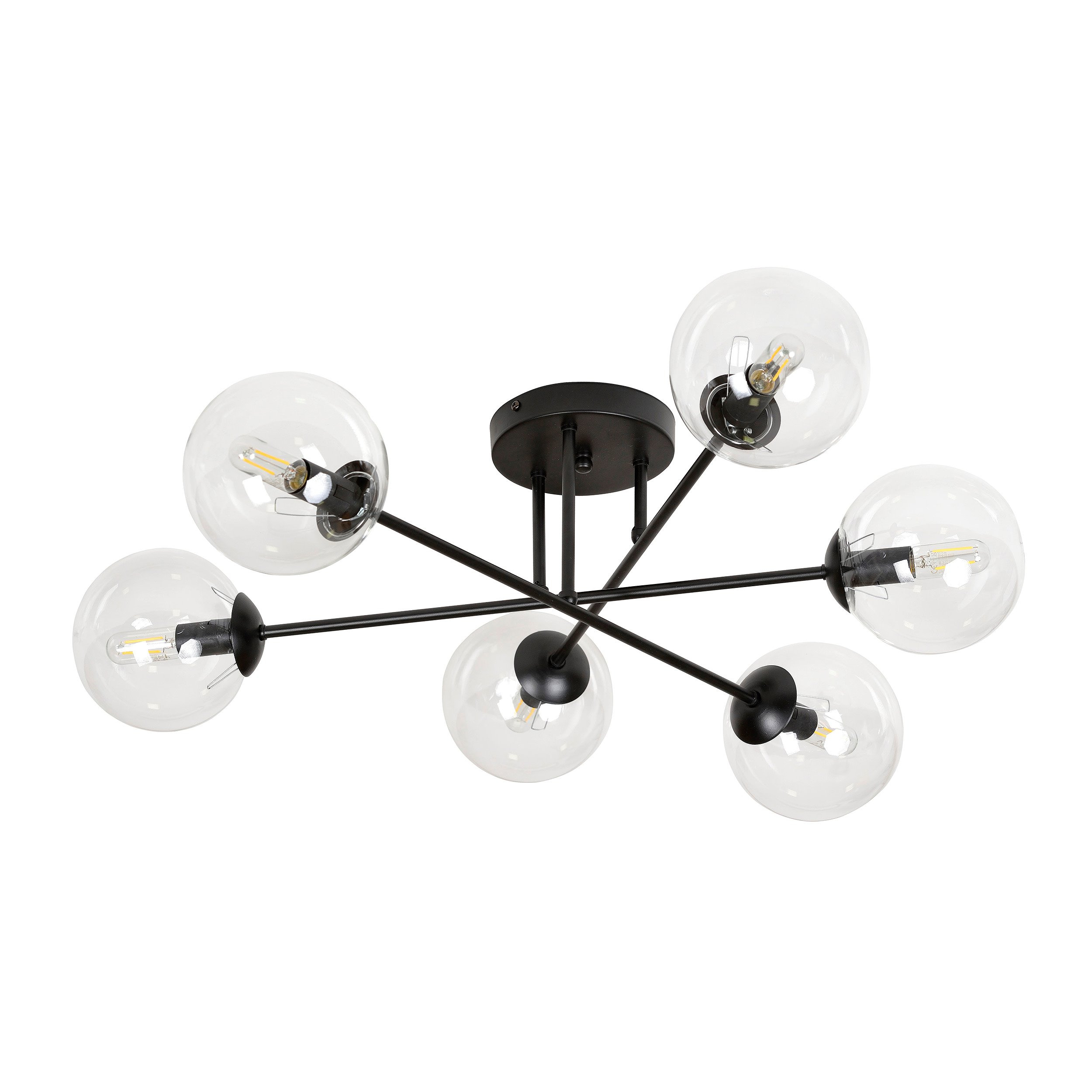 Plafonnier Brendi 6B base métal en forme d'étoile avec abat-jour boule en verre au design contemporain par Emibig
