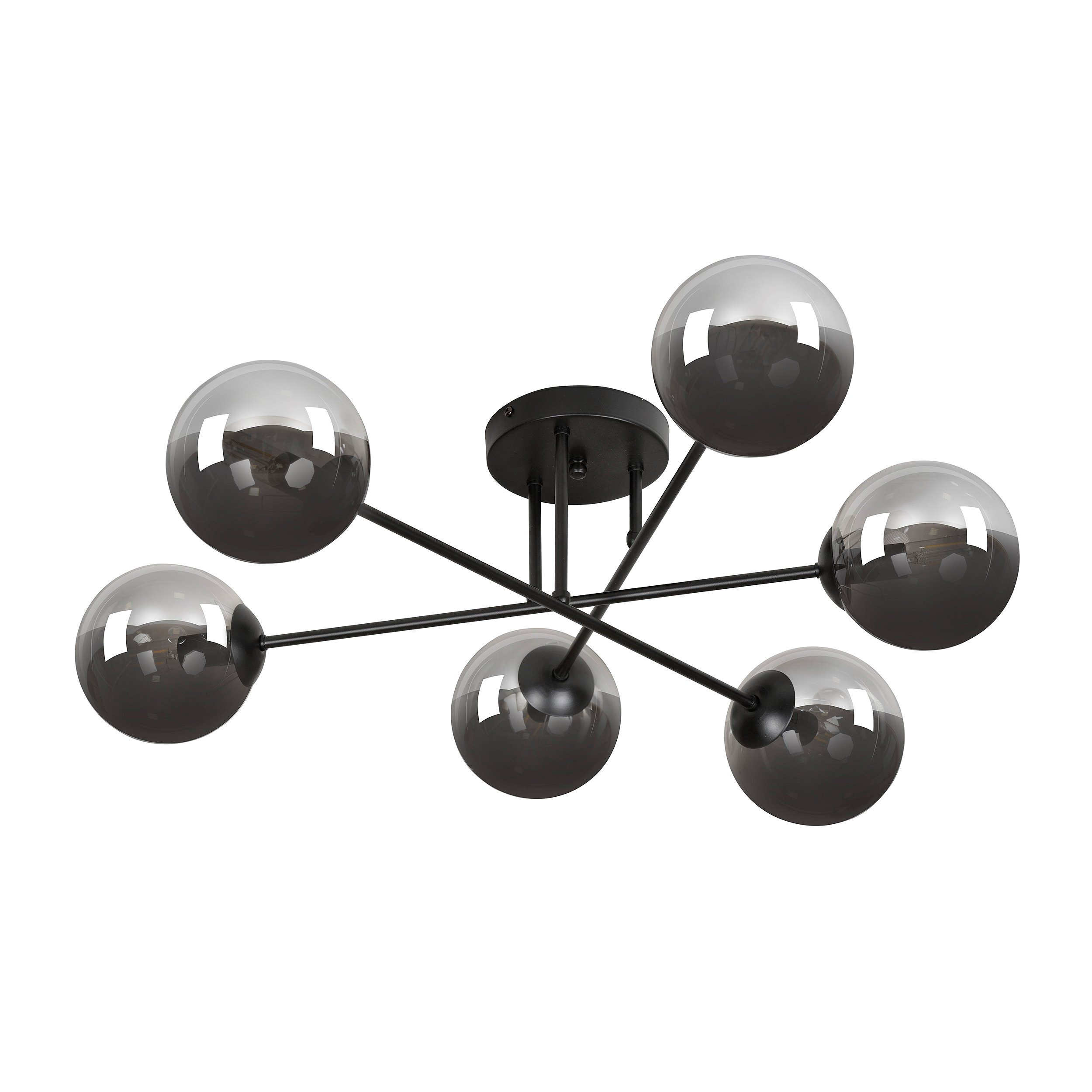 Plafonnier Brendi 6B base métal en forme d'étoile avec abat-jour boule en verre au design contemporain par Emibig Plafonnier Brendi 6B base métal en forme d'étoile avec abat-jour boule en verre au design contemporain par Emibig