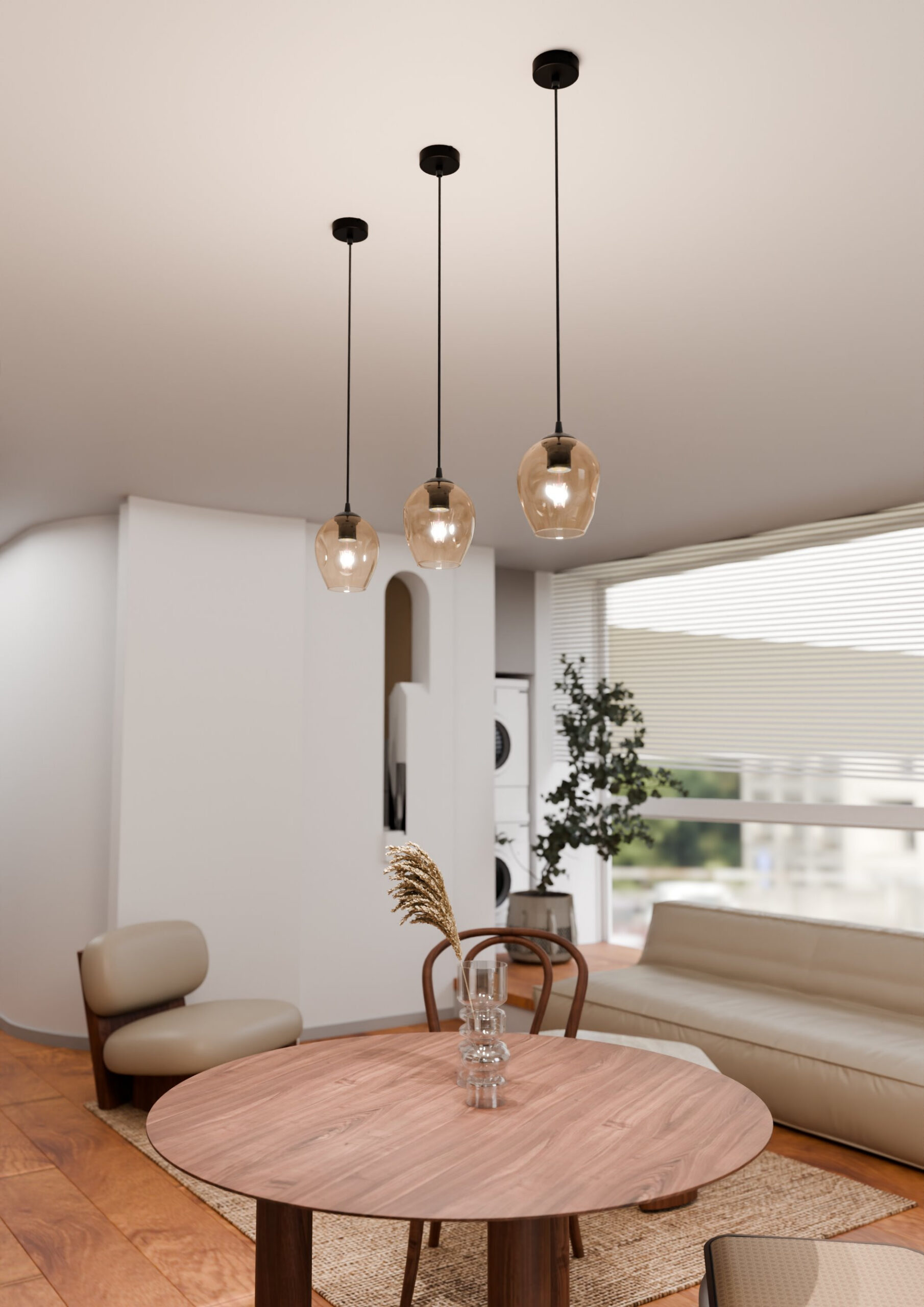 Suspension Istar base en métal circulaire et abat-jour en verre au design contemporain par Emibig Suspension Istar base en métal circulaire et abat-jour en verre au design contemporain par Emibig