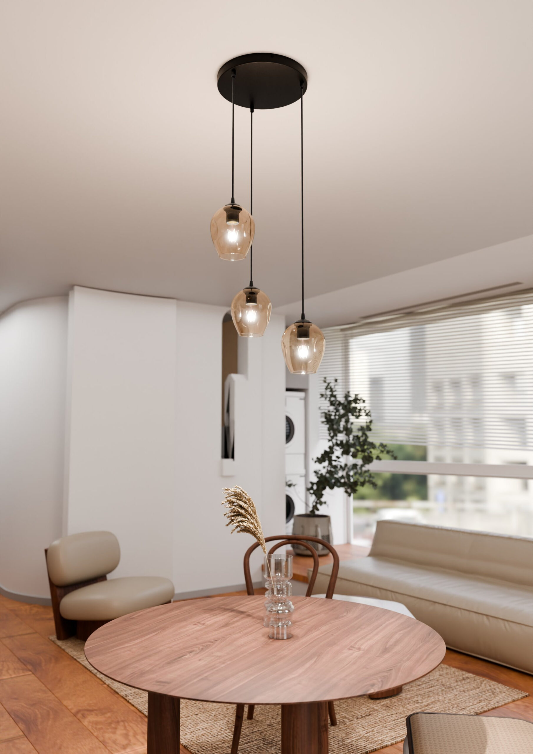 Suspension Istar base en métal circulaire et abat-jour en verre au design contemporain par Emibig Suspension Istar base en métal circulaire et abat-jour en verre au design contemporain par Emibig