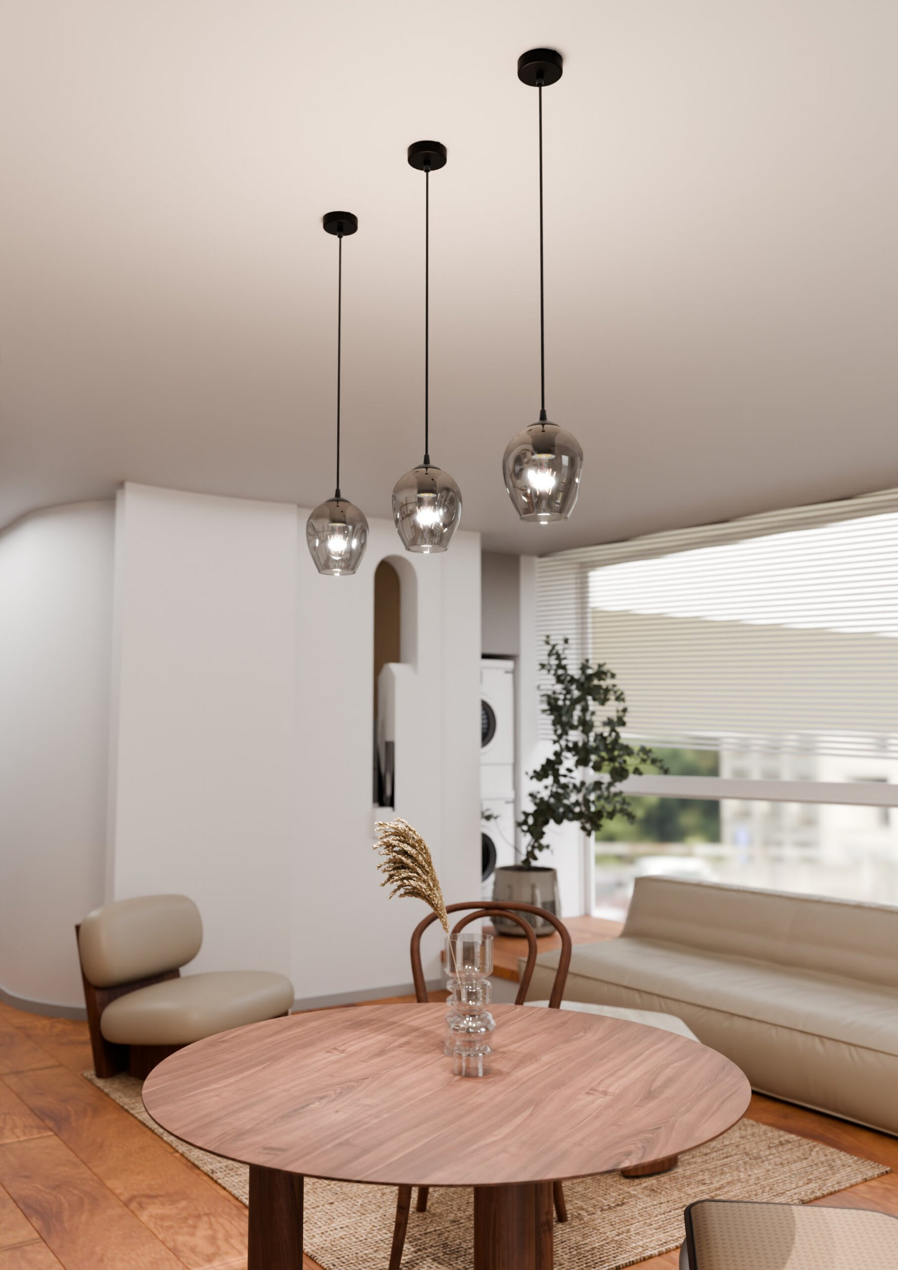 Suspension Istar base en métal circulaire et abat-jour en verre au design contemporain par Emibig Suspension Istar base en métal circulaire et abat-jour en verre au design contemporain par Emibig