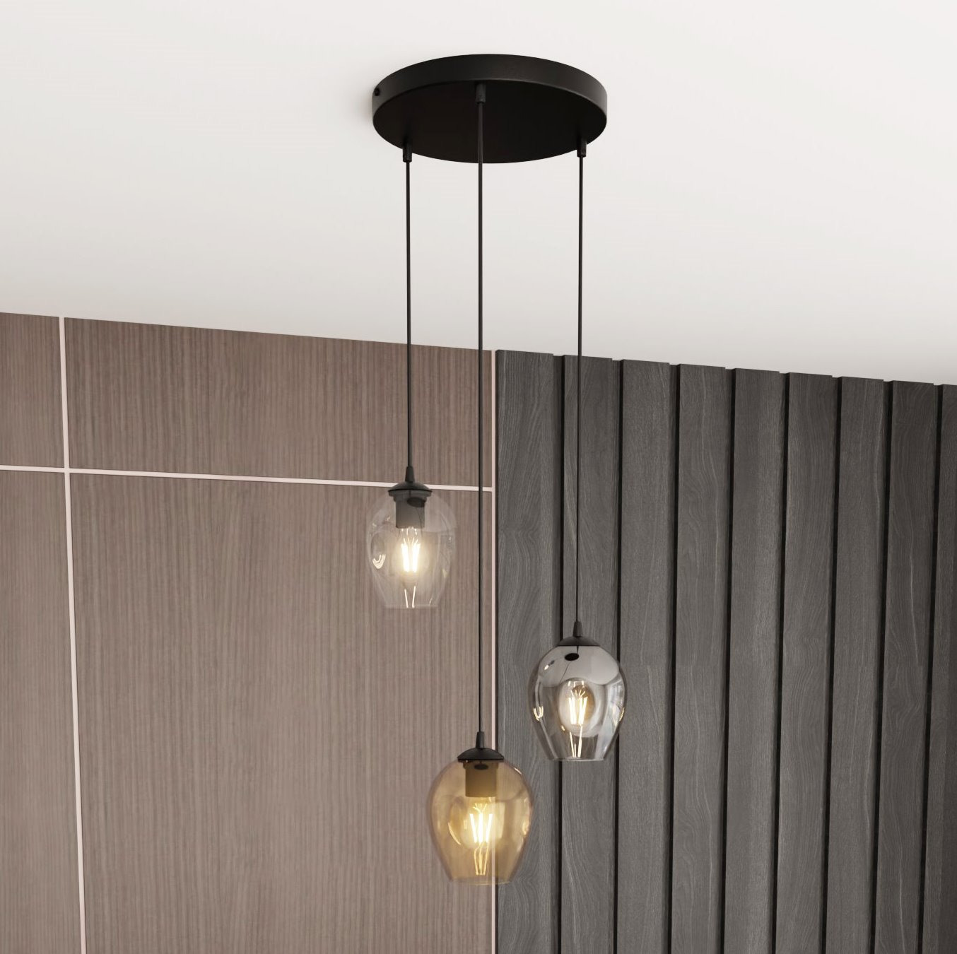 Suspension Istar base en métal circulaire et abat-jour en verre au design contemporain par Emibig Suspension Istar base en métal circulaire et abat-jour en verre au design contemporain par Emibig