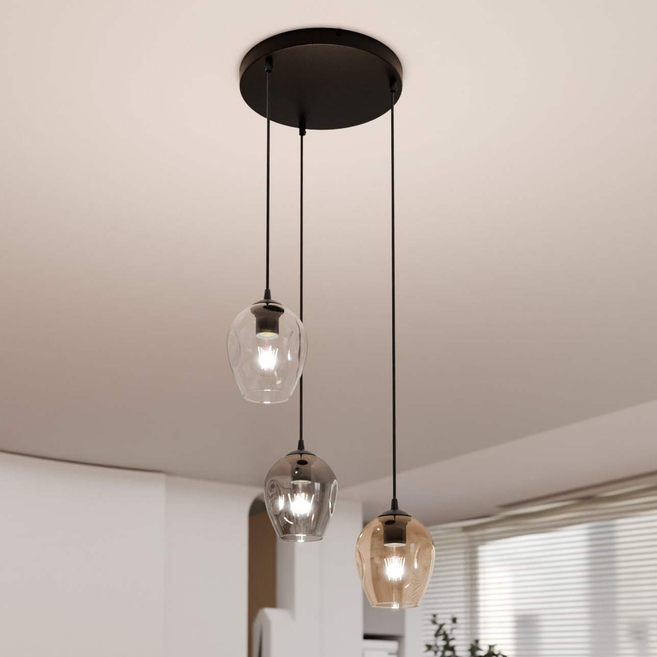 Suspension Istar base en métal circulaire et abat-jour en verre au design contemporain par Emibig Suspension Istar base en métal circulaire et abat-jour en verre au design contemporain par Emibig