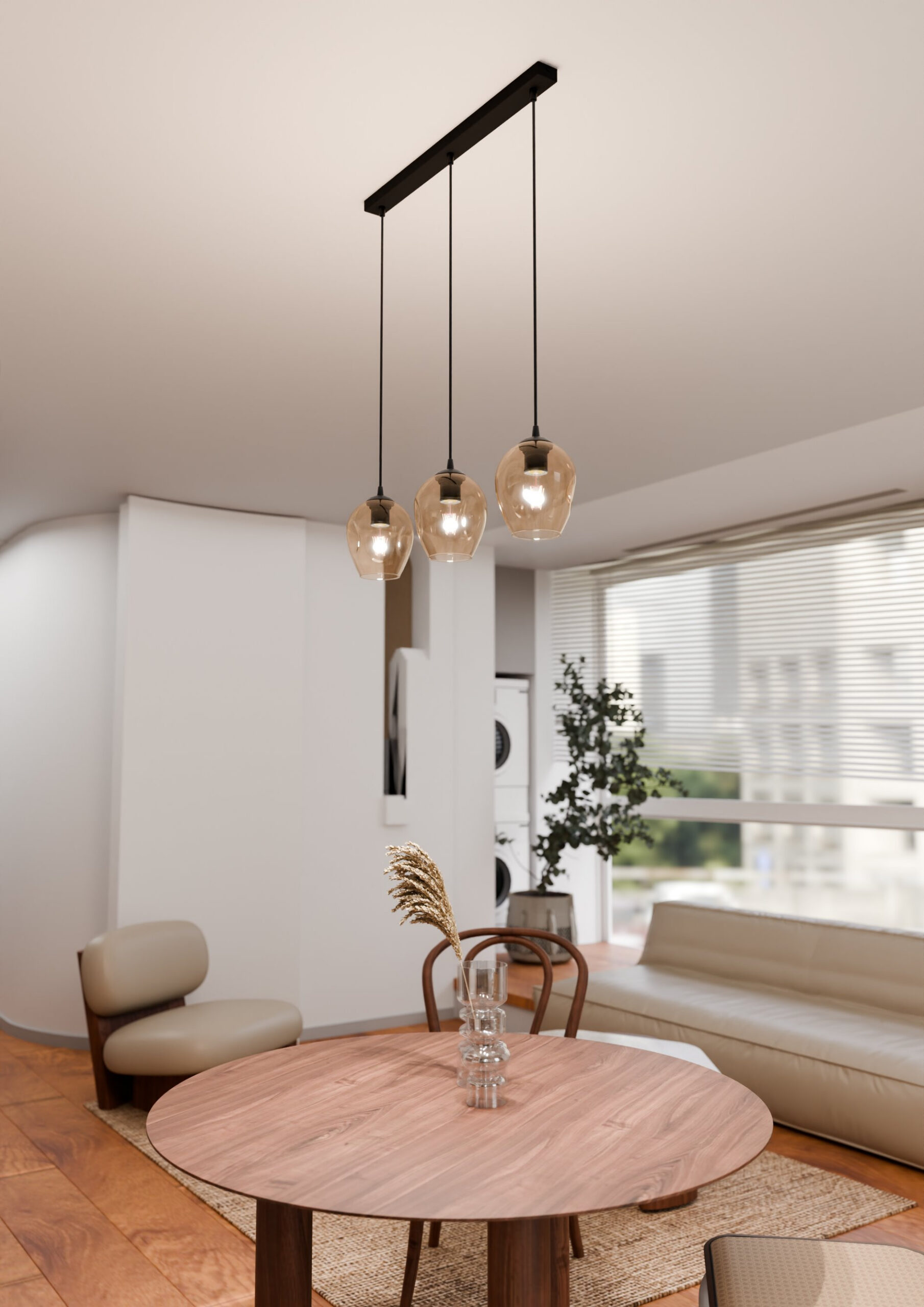 Suspension Istar base en métal linéaire et abat-jour en verre au design contemporain par Emibig Suspension Istar base en métal linéaire et abat-jour en verre au design contemporain par Emibig