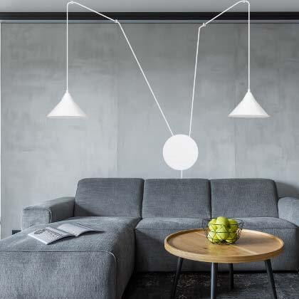 Suspension Abramo avec base et cache-ampoule en métal au design contemporain par Emibig Suspension Abramo avec base et cache-ampoule en métal au design contemporain par Emibig
