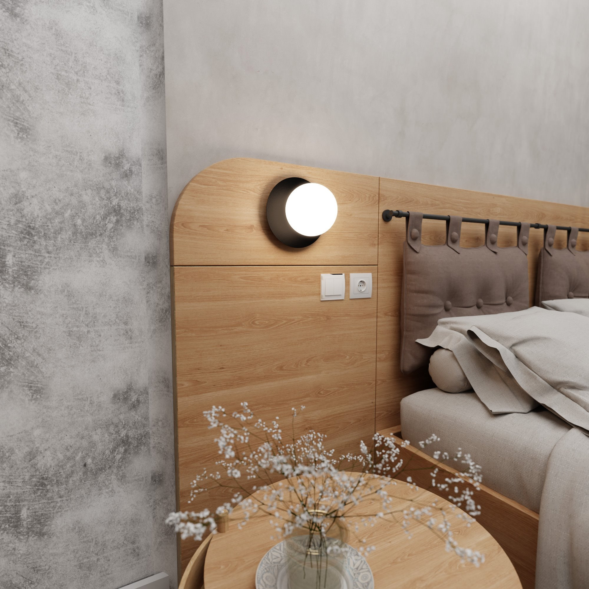 Applique murale Minerva base en métal et abat-jour en boule opale au design contemporain par Emibig