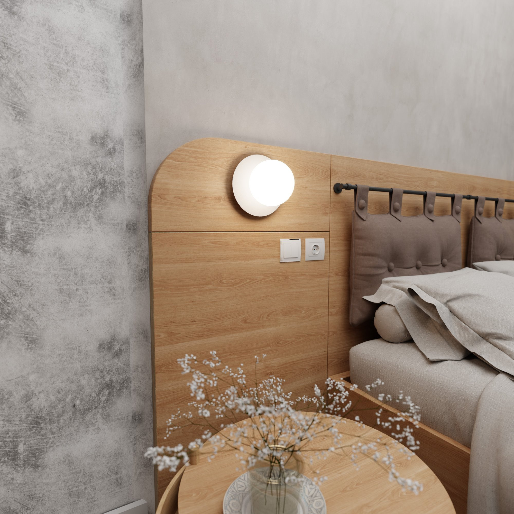 Applique murale Minerva base en métal et abat-jour en boule opale au design contemporain par Emibig