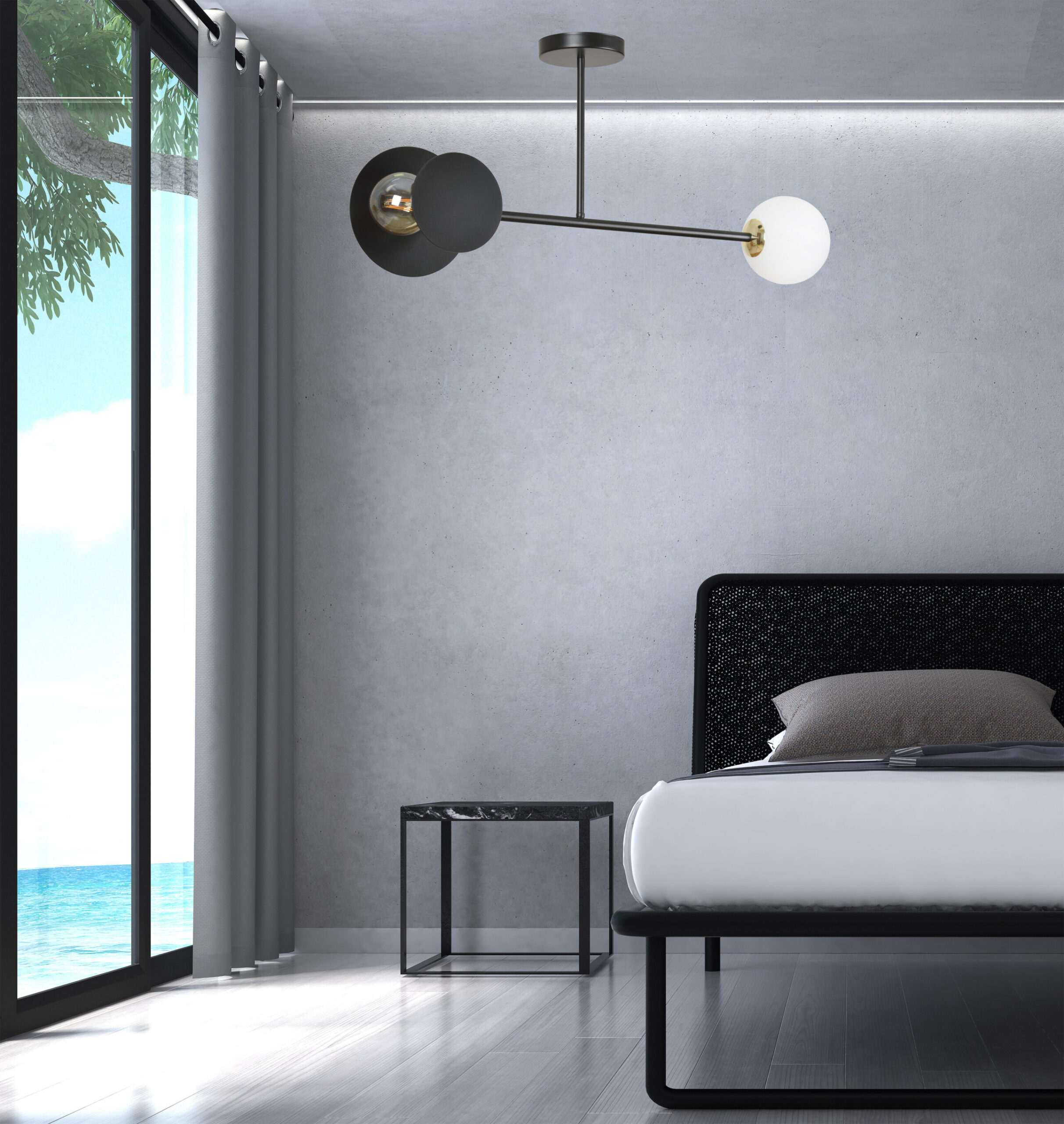 Plafonnier Minerva base en métal et abat-jour asymétrique au design contemporain par Emibig Plafonnier Minerva base en métal et abat-jour asymétrique au design contemporain par Emibig