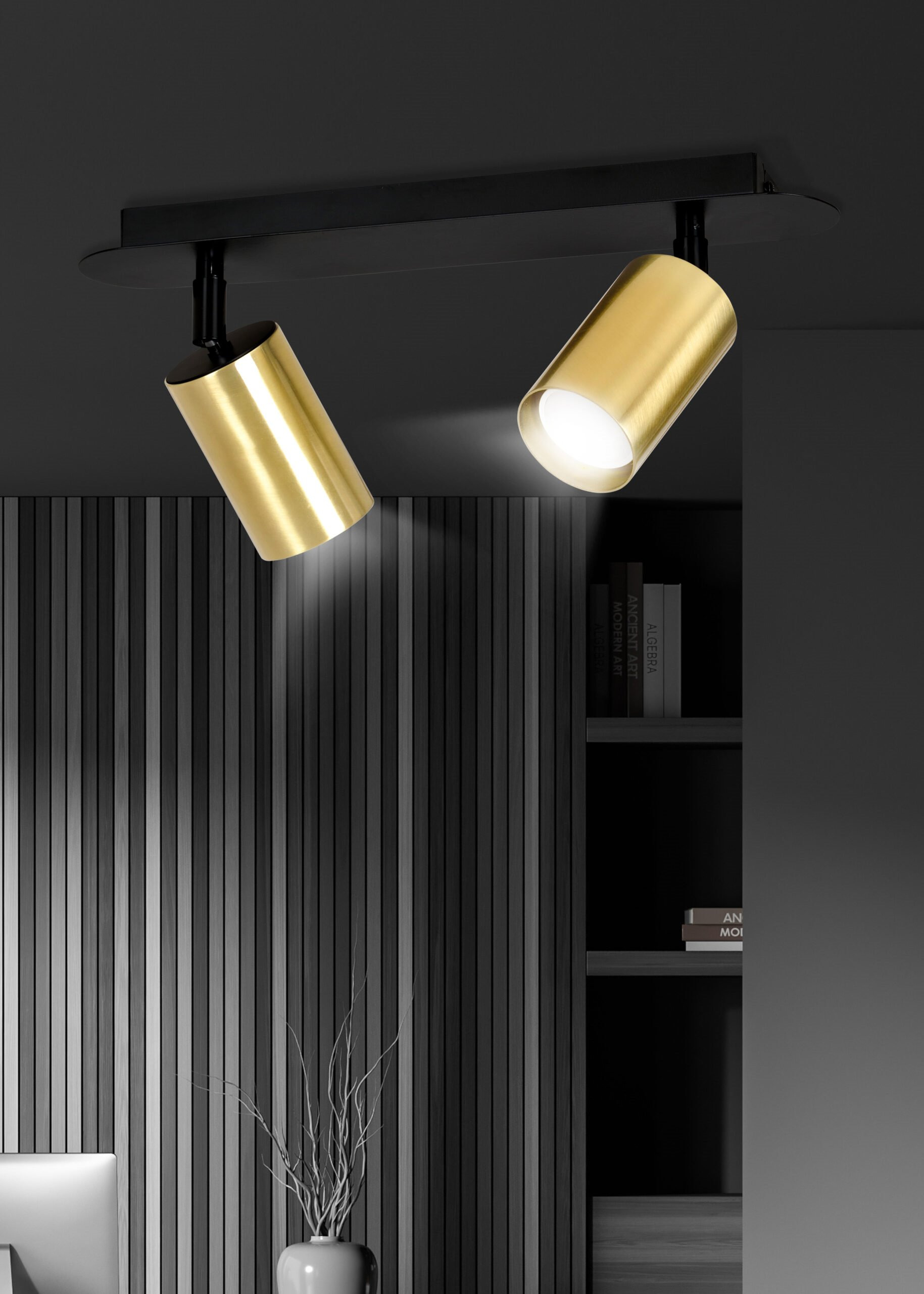 Plafonnier Spot Zen base en métal avec abat-jour tube doré au design contemporain par Emibig Plafonnier Spot Zen base en métal avec abat-jour tube doré au design contemporain par Emibig