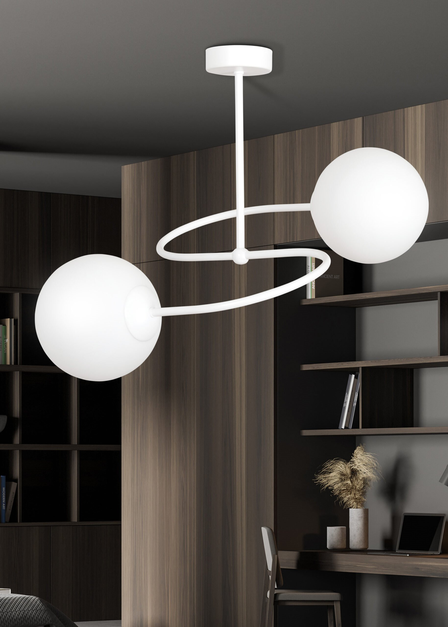 Plafonnier Selbi avec base en métal et bras en hélice au design contemporain par Emibig Plafonnier Selbi avec base en métal et bras en hélice au design contemporain par Emibig