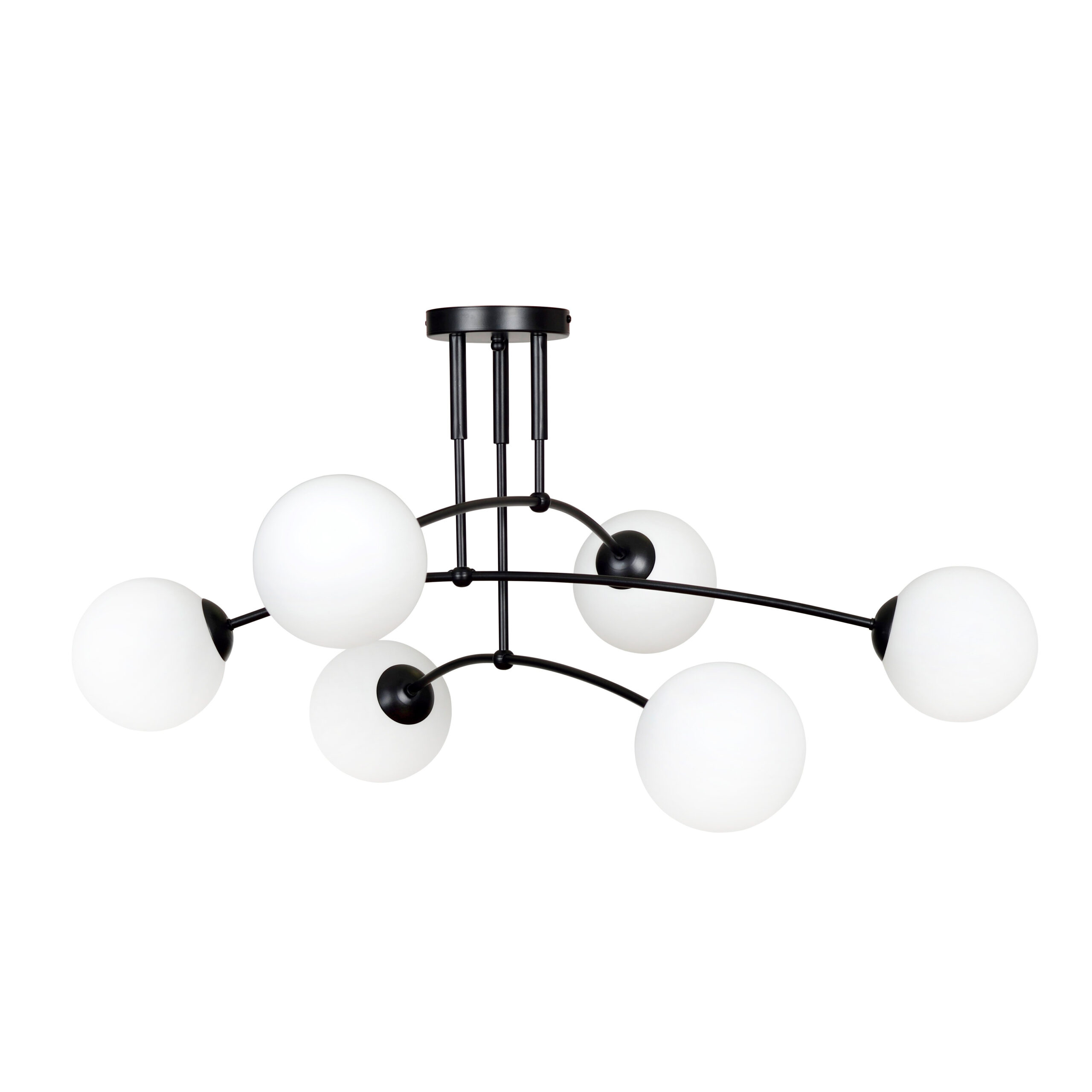Plafonnier Pregos avec base en métal et abat-jour en boule de verre opale au design contemporain par Emibig Plafonnier Pregos avec base en métal et abat-jour en boule de verre opale au design contemporain par Emibig