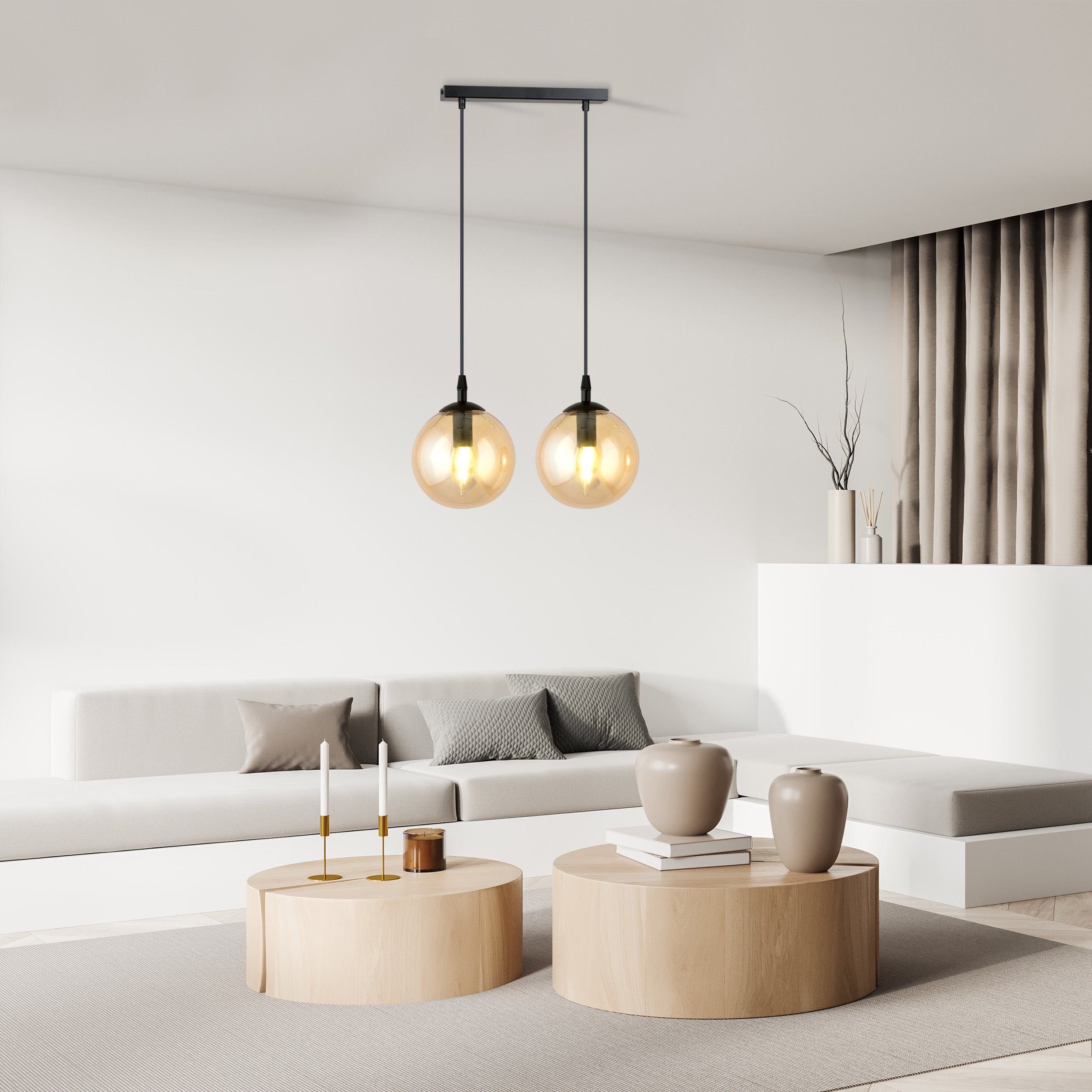 Suspension Cosmo base en métal rectangulaire et abat-jour en verre au design contemporain par Emibig Suspension Cosmo base en métal rectangulaire et abat-jour en verre au design contemporain par Emibig
