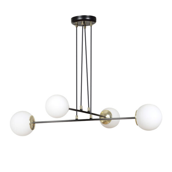 Suspension Ognis base en métal avec détail doté et abat-jour en boule de verre opaleau design contemporain par Emibig