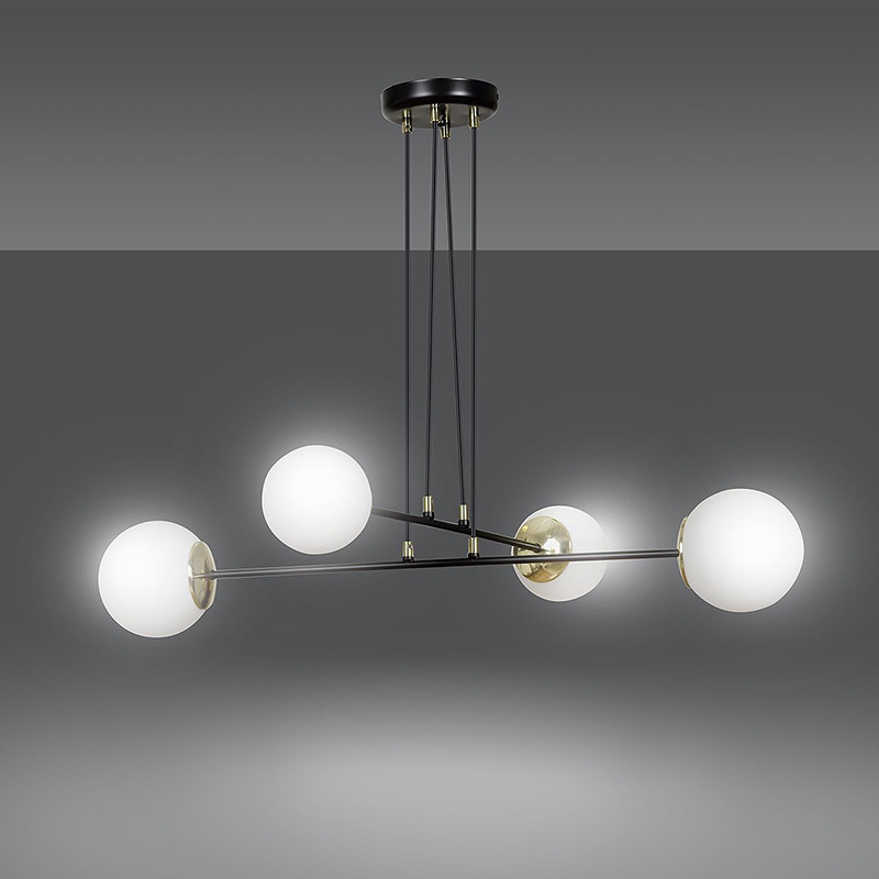 Suspension Ognis base en métal avec détail doté et abat-jour en boule de verre opaleau design contemporain par Emibig