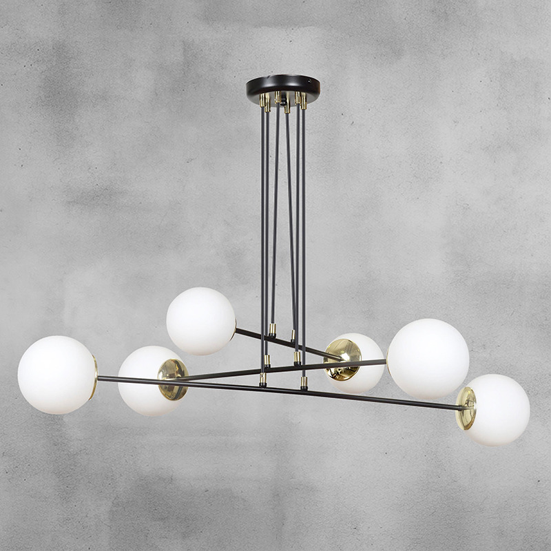 Suspension Ognis base en métal avec détail doté et abat-jour en boule de verre opaleau design contemporain par Emibig Suspension Ognis base en métal avec détail doté et abat-jour en boule de verre opaleau design contemporain par Emibig