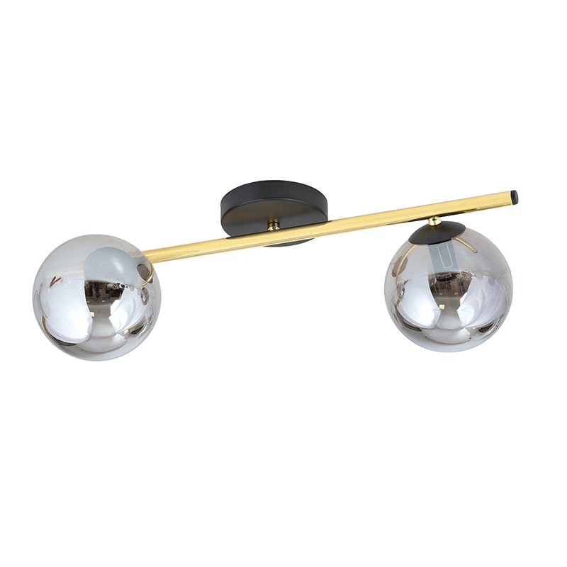 Plafonnier Splendi base en métal et bras doré avec abat-jour en boule de verre au design contemporain par Emibig Plafonnier Splendi base en métal et bras doré avec abat-jour en boule de verre au design contemporain par Emibig