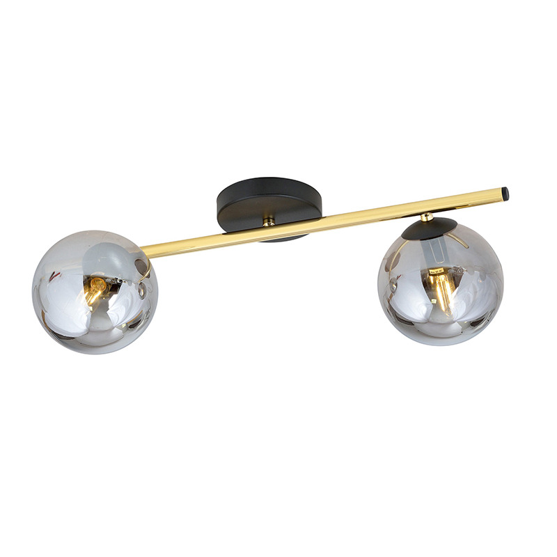 Plafonnier Splendi base en métal et bras doré avec abat-jour en boule de verre au design contemporain par Emibig Plafonnier Splendi base en métal et bras doré avec abat-jour en boule de verre au design contemporain par Emibig