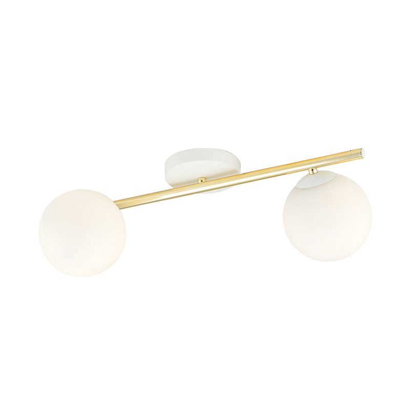 Plafonnier Splendi base en métal et bras doré avec abat-jour en boule de verre au design contemporain par Emibig Plafonnier Splendi base en métal et bras doré avec abat-jour en boule de verre au design contemporain par Emibig