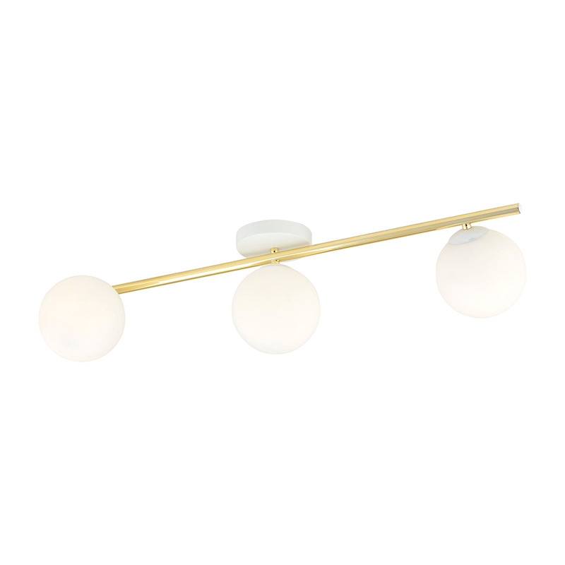 Plafonnier Splendi base en métal et bras doré avec abat-jour en boule de verre au design contemporain par Emibig Plafonnier Splendi base en métal et bras doré avec abat-jour en boule de verre au design contemporain par Emibig