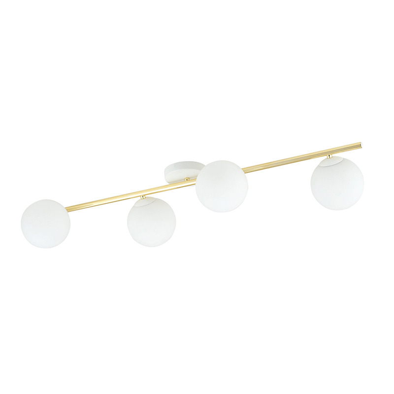 Plafonnier Splendi base en métal et bras doré avec abat-jour en boule de verre au design contemporain par Emibig Plafonnier Splendi base en métal et bras doré avec abat-jour en boule de verre au design contemporain par Emibig