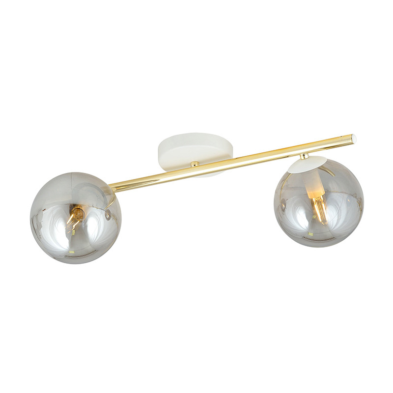 Plafonnier Splendi base en métal et bras doré avec abat-jour en boule de verre au design contemporain par Emibig Plafonnier Splendi base en métal et bras doré avec abat-jour en boule de verre au design contemporain par Emibig