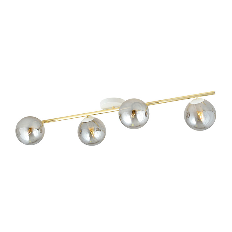 Plafonnier Splendi base en métal et bras doré avec abat-jour en boule de verre au design contemporain par Emibig Plafonnier Splendi base en métal et bras doré avec abat-jour en boule de verre au design contemporain par Emibig