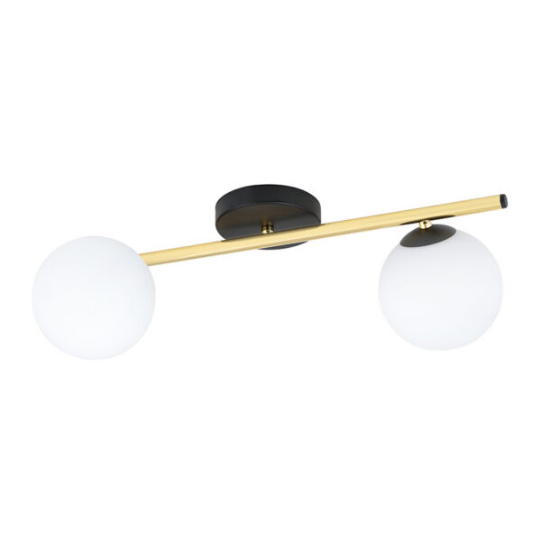 Plafonnier Splendi base en métal et bras doré avec abat-jour en boule de verre au design contemporain par Emibig