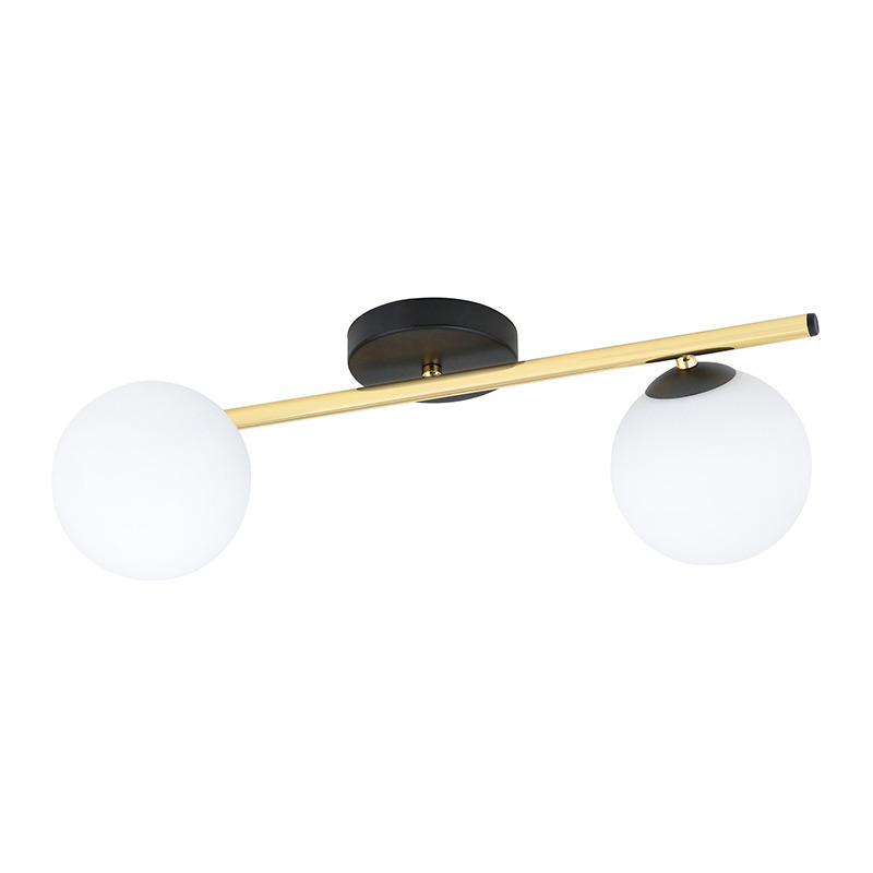 Plafonnier Splendi base en métal et bras doré avec abat-jour en boule de verre au design contemporain par Emibig