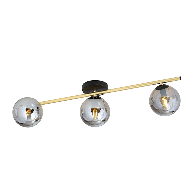 Plafonnier Splendi base en métal et bras doré avec abat-jour en boule de verre au design contemporain par Emibig Plafonnier Splendi base en métal et bras doré avec abat-jour en boule de verre au design contemporain par Emibig
