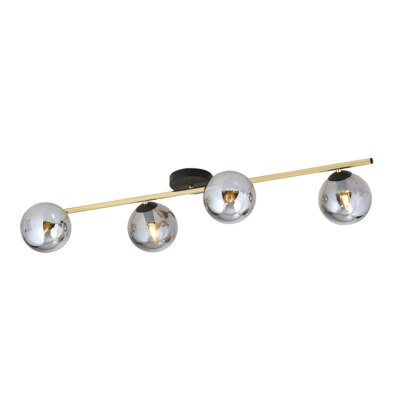 Plafonnier Splendi base en métal et bras doré avec abat-jour en boule de verre au design contemporain par Emibig Plafonnier Splendi base en métal et bras doré avec abat-jour en boule de verre au design contemporain par Emibig