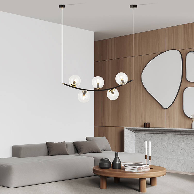 Suspension Ritz en métal avec bras demi cercle et abat-jour en verre au design contemporain par Emibig