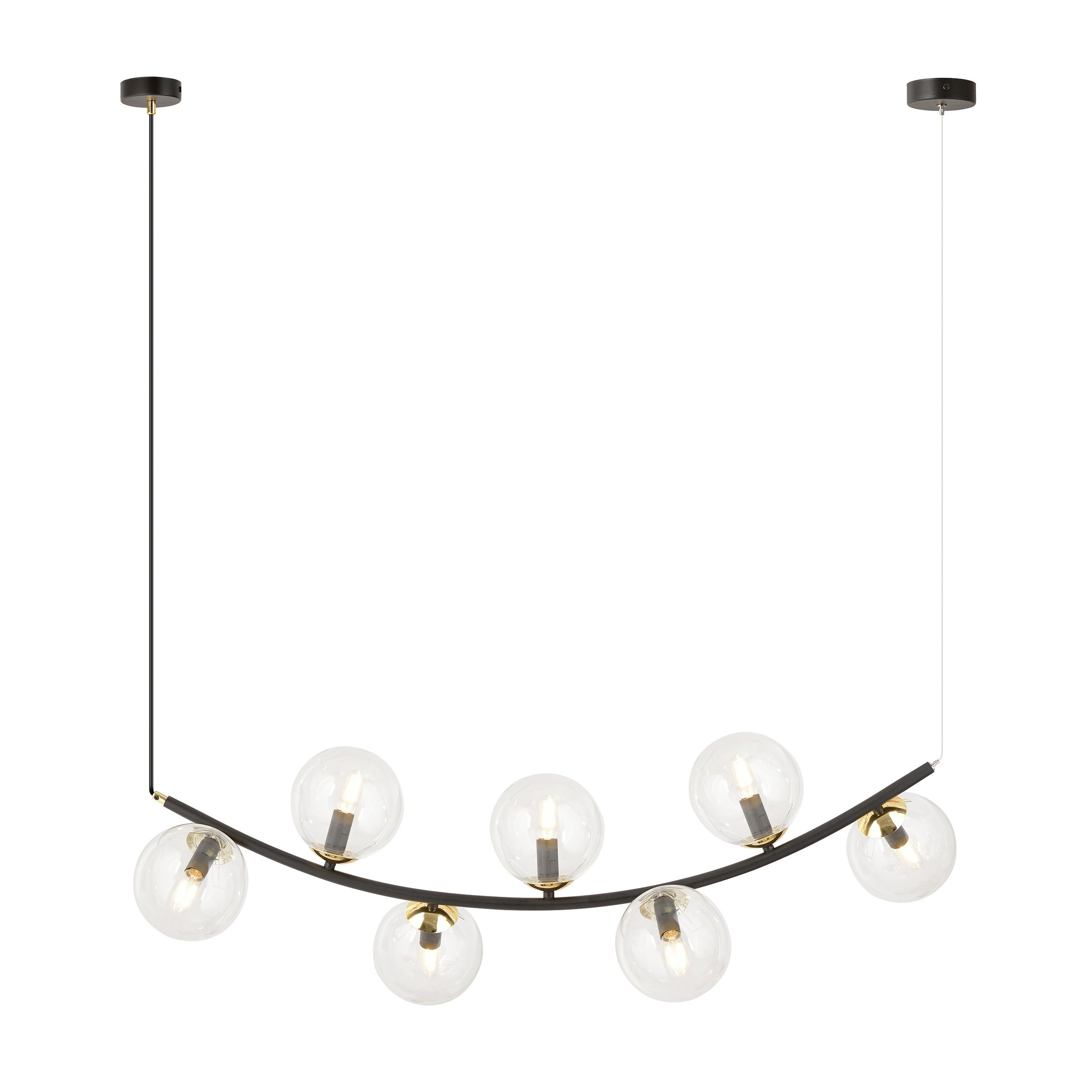 Suspension Ritz en métal avec bras demi cercle et abat-jour en verre au design contemporain par Emibig Suspension Ritz en métal avec bras demi cercle et abat-jour en verre au design contemporain par Emibig