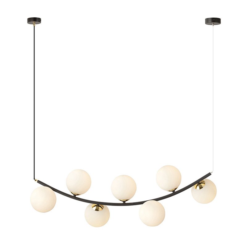 Suspension Ritz en métal avec bras demi cercle et abat-jour en verre au design contemporain par Emibig Suspension Ritz en métal avec bras demi cercle et abat-jour en verre au design contemporain par Emibig