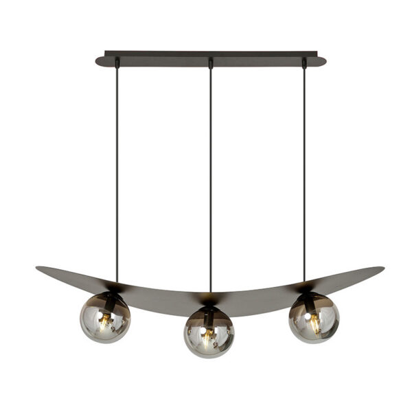 Suspension Aura 3BL base en métal et abat-jour ovale incurvé avec boule de verre au design contemporain par Emibig