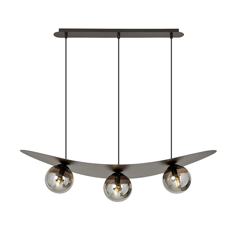 Suspension Aura 3BL base en métal et abat-jour ovale incurvé avec boule de verre au design contemporain par Emibig