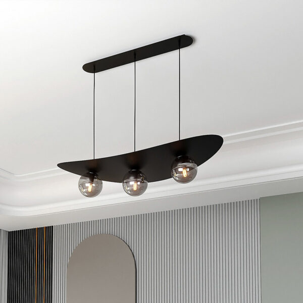 Suspension Aura 3BL base en métal et abat-jour ovale incurvé avec boule de verre au design contemporain par Emibig