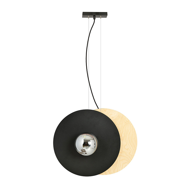 Suspension Soho base en métal et bois avec abat-jour en disque avec boule de verre au design contemporain par Emibig