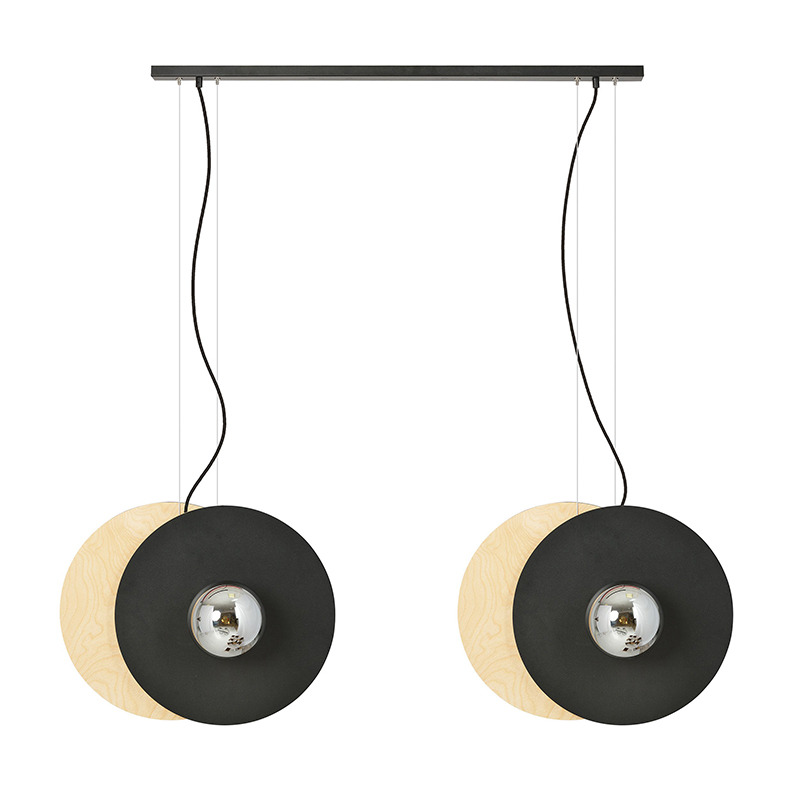 Suspension Soho base en métal et bois avec abat-jour en disque avec boule de verre au design contemporain par Emibig