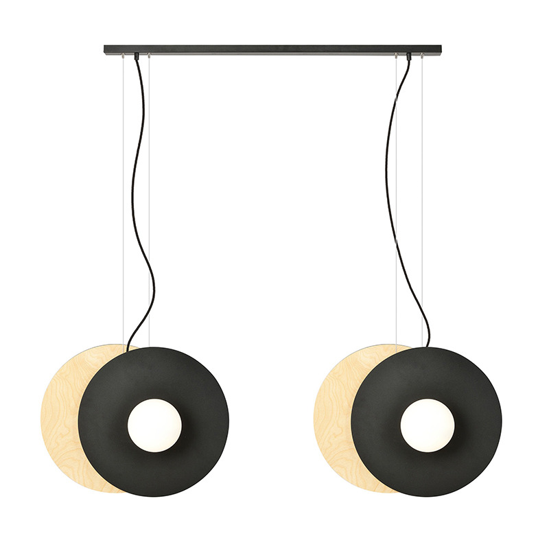 Suspension Soho base en métal et bois avec abat-jour en disque avec boule de verre au design contemporain par Emibig