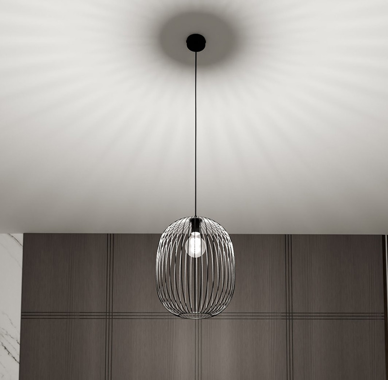 Suspension Onyx avec base en métal et abat-jour en fil de forme ovale au design contemporain par Emibig Suspension Onyx avec base en métal et abat-jour en fil de forme ovale au design contemporain par Emibig