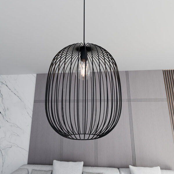 Suspension Onyx avec base en métal et abat-jour en fil de forme ovale au design contemporain par Emibig