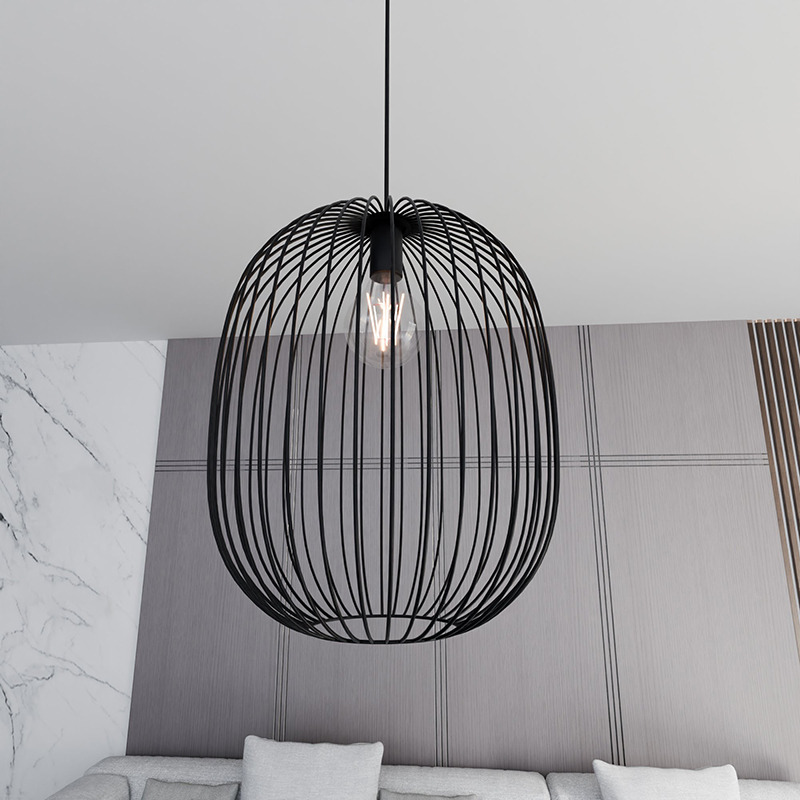 Suspension Onyx avec base en métal et abat-jour en fil de forme ovale au design contemporain par Emibig